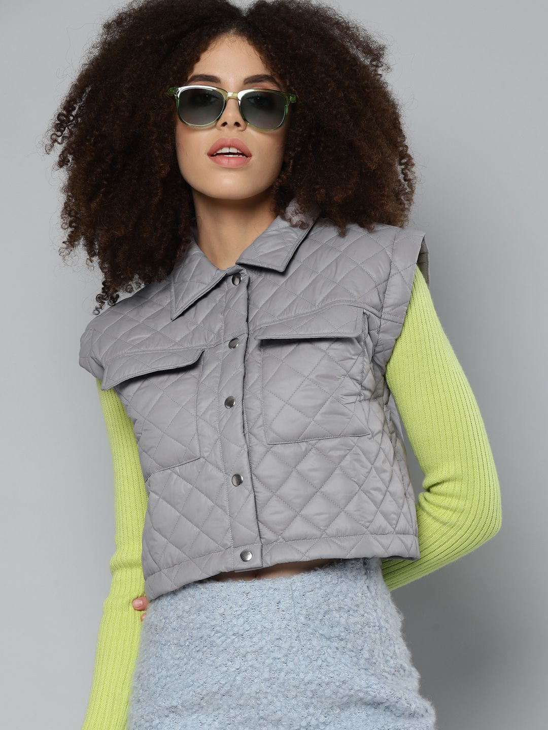 SASSAFRAS Women Grey Crop Quilted Jacket Price in India