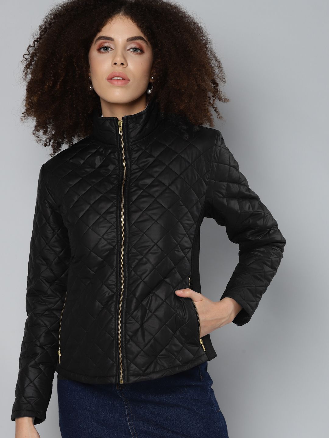 SASSAFRAS Women Black Quilted Jacket Price in India