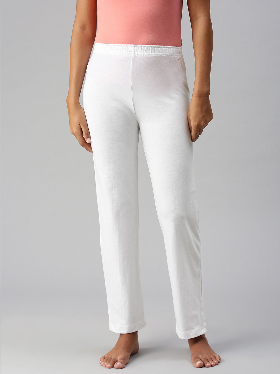 NOT YET by us Women White Solid Cotton Lounge Pants Price in India
