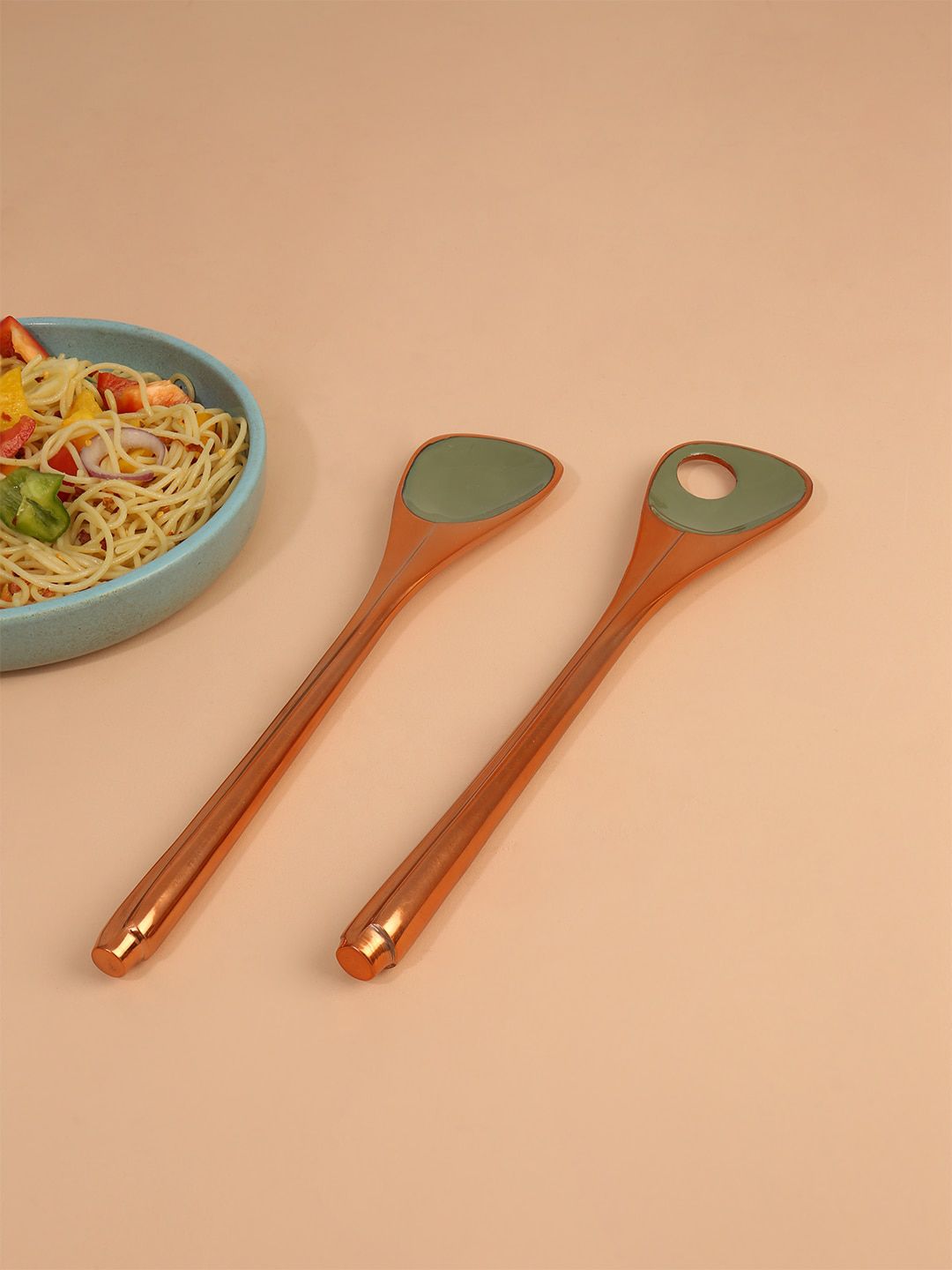 ellementry Set Of 2 Bronze-Toned & Green Salad Servers Price in India