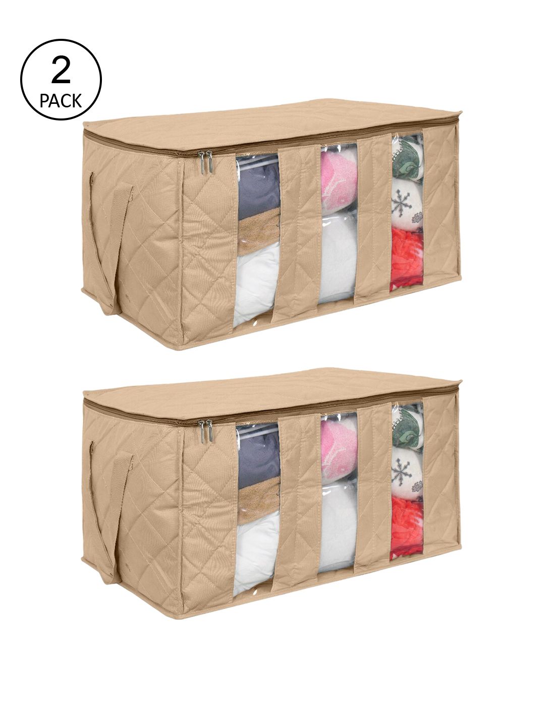 prettykrafts Set of 2 Beige Solid Clothing Organiser Price in India