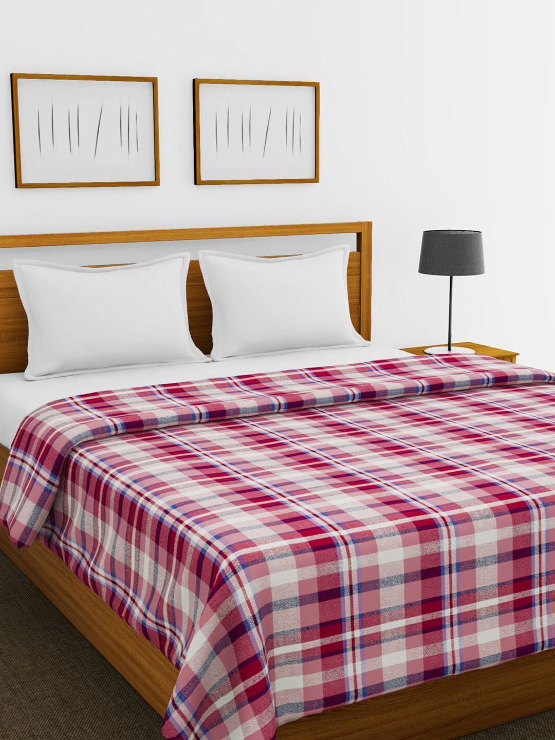 BIANCA Pink & White Checked AC Room 150 GSM Double Bed Comforter Price in India