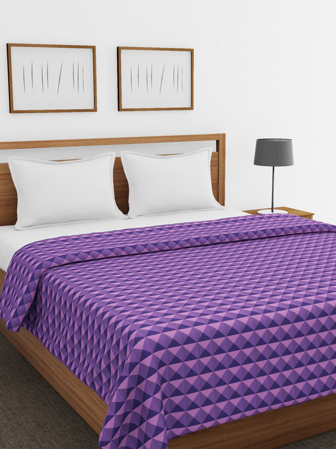 BIANCA Purple Geometric Printed AC Room Pure Cotton 150 GSM Double Bed Comforter Price in India