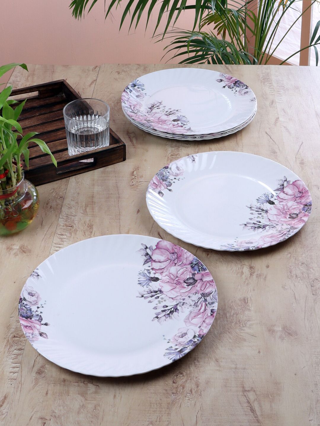 CDI White & Lavender 6 Pieces Floral Printed Melamine Glossy Plates Price in India