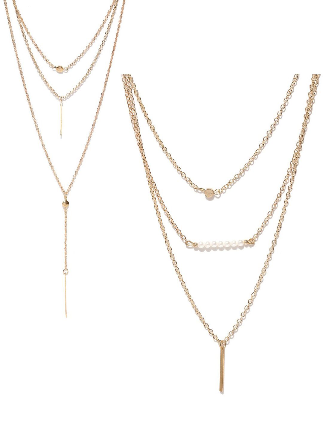 OOMPH Set of 2 Gold-Toned Layered Necklace Price in India