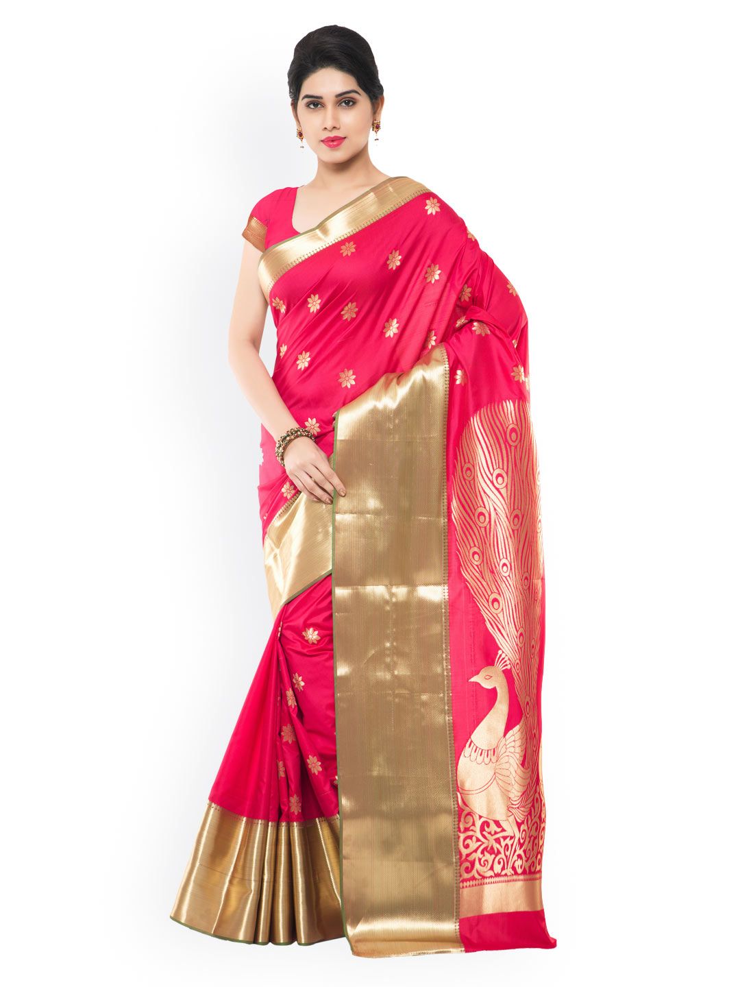 Varkala Silk Sarees Pink Kanjeevaram Silk & Jacquard Traditional Saree Price in India