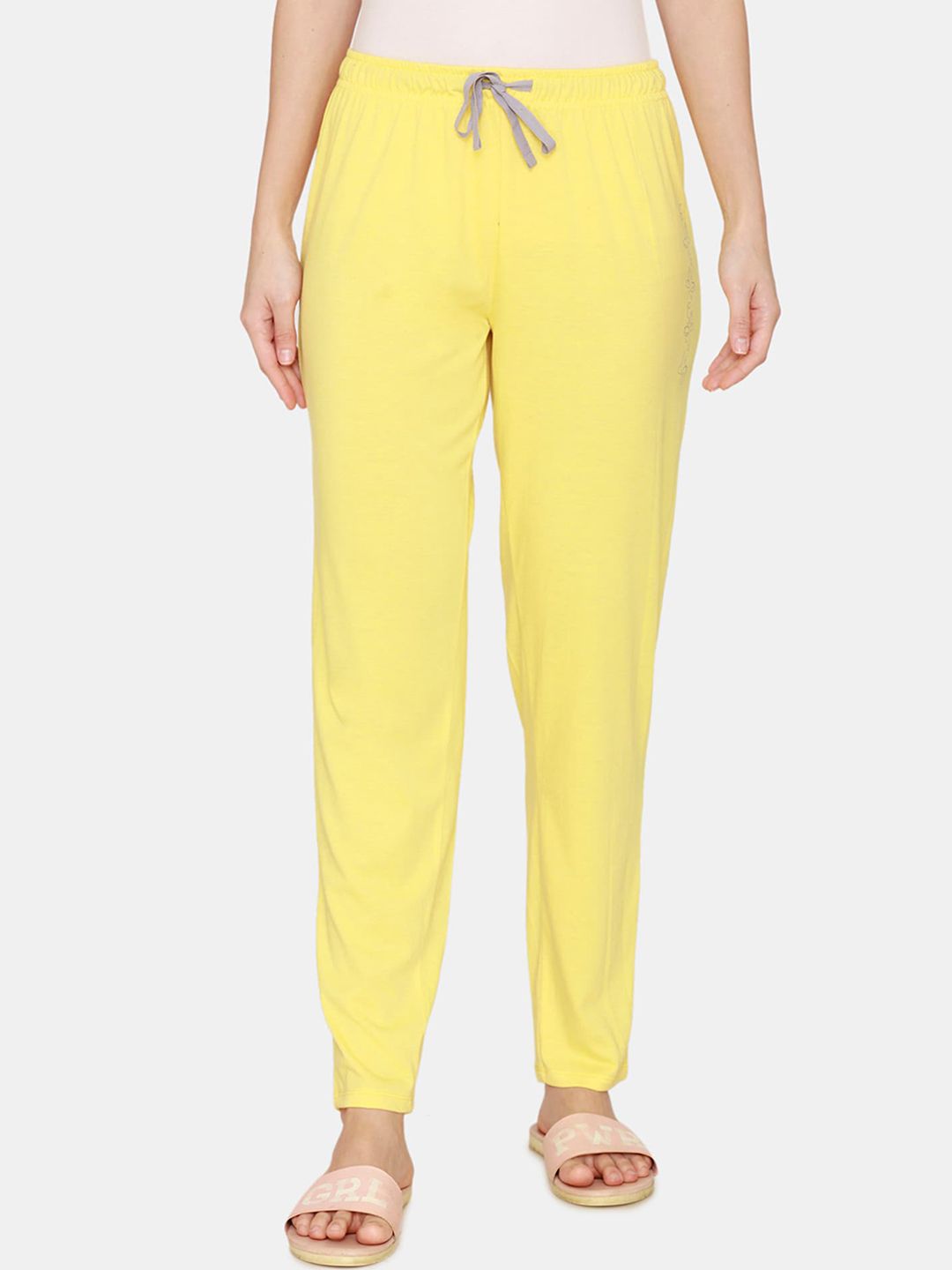 Rosaline by Zivame Women Yellow Solid Cotton Pyjama Price in India