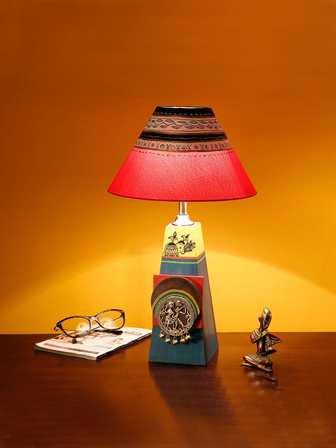AAKRITI ART CREATIONS Blue & Red Printed Table Lamp with Shade Price in India