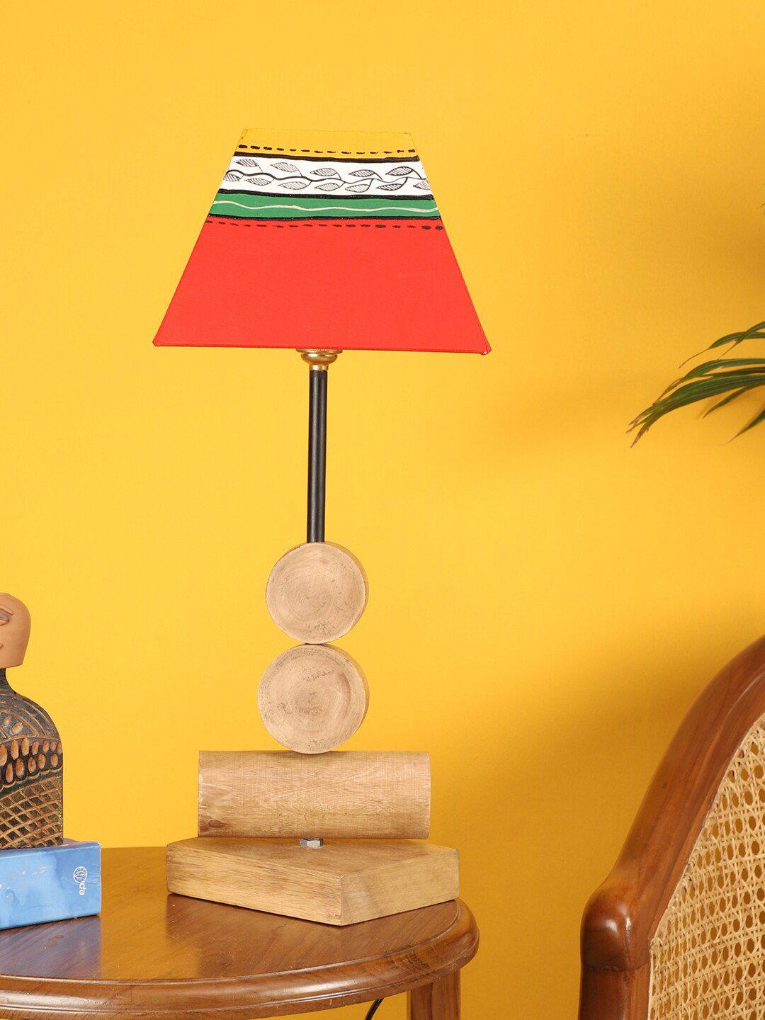 AAKRITI ART CREATIONS Beige & Red Wooden Table Lamp Price in India