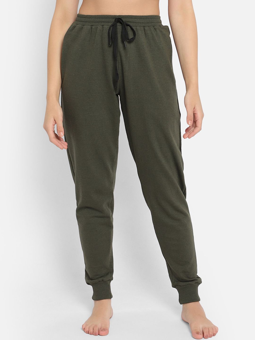 Clovia Women Olive Green Solid Joggers Price in India