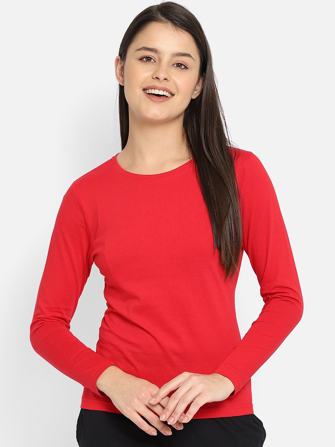 Clovia Women Red Solid Cotton Lounge T-shirt Price in India