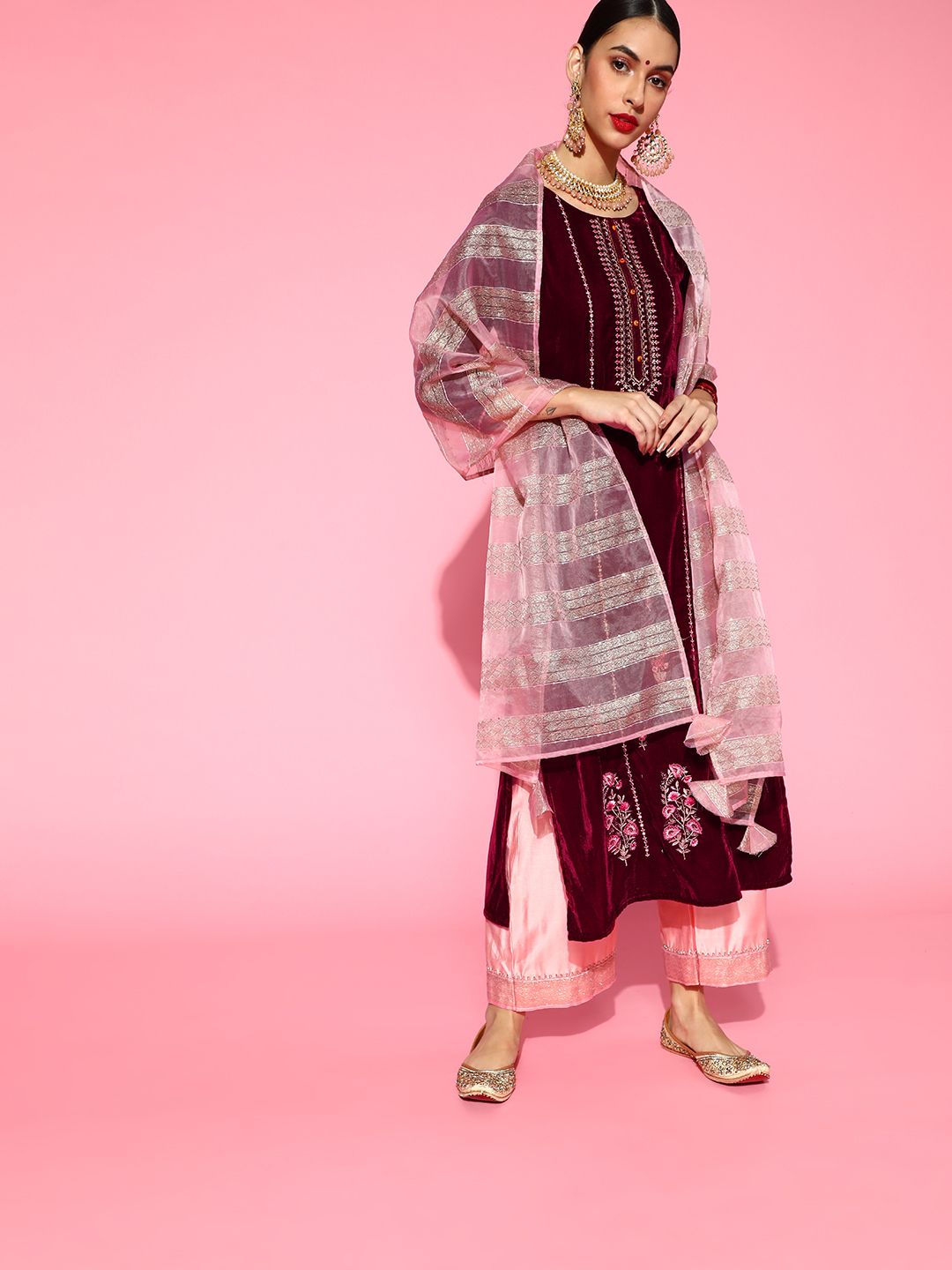 Indo Era Woven Design Velvet Kurta Set