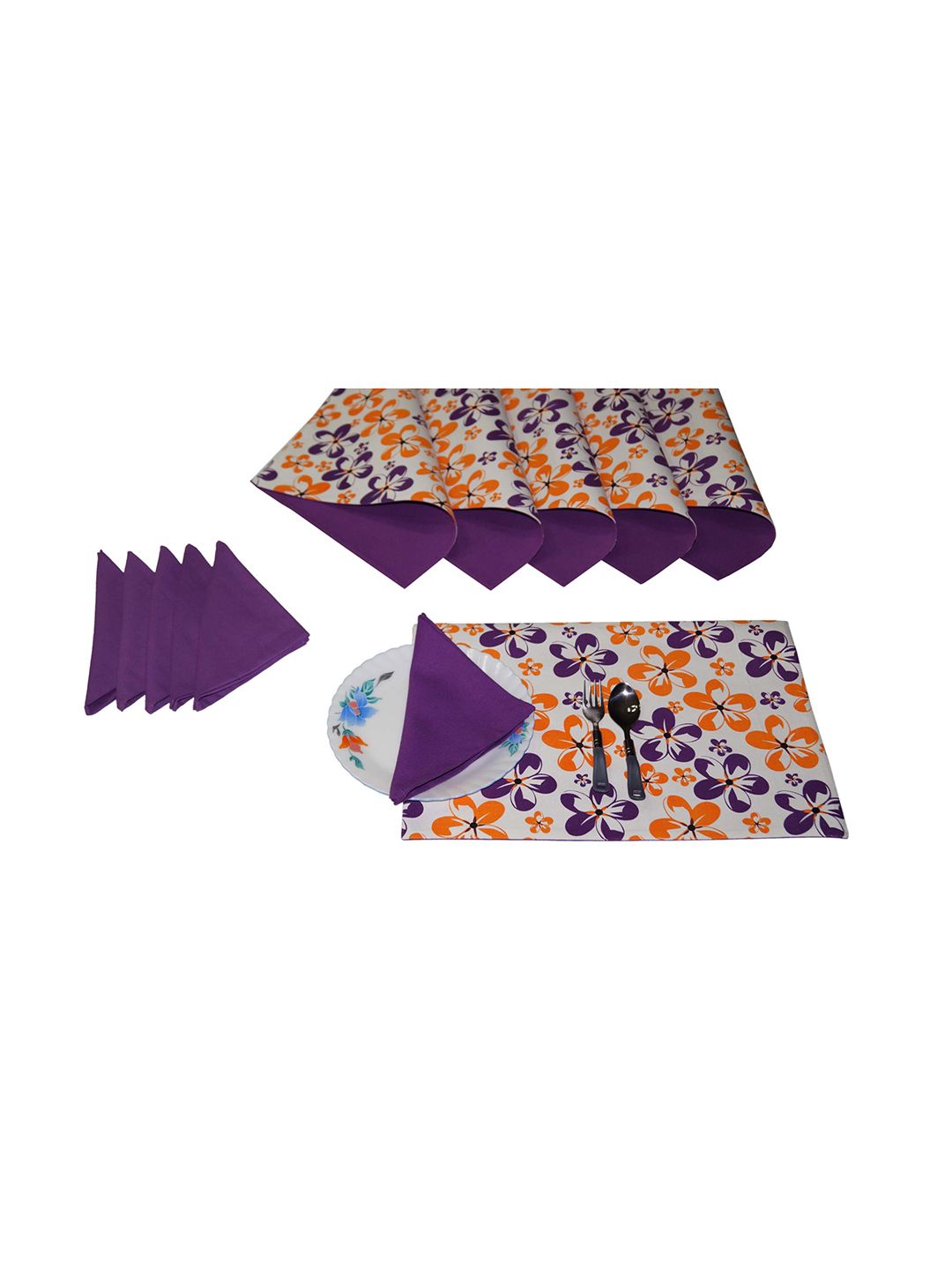 Lushomes Violet Set Of 6 Shadow Print Reversible Cotton Mats & 6 Plain Cotton Napkins Price in India