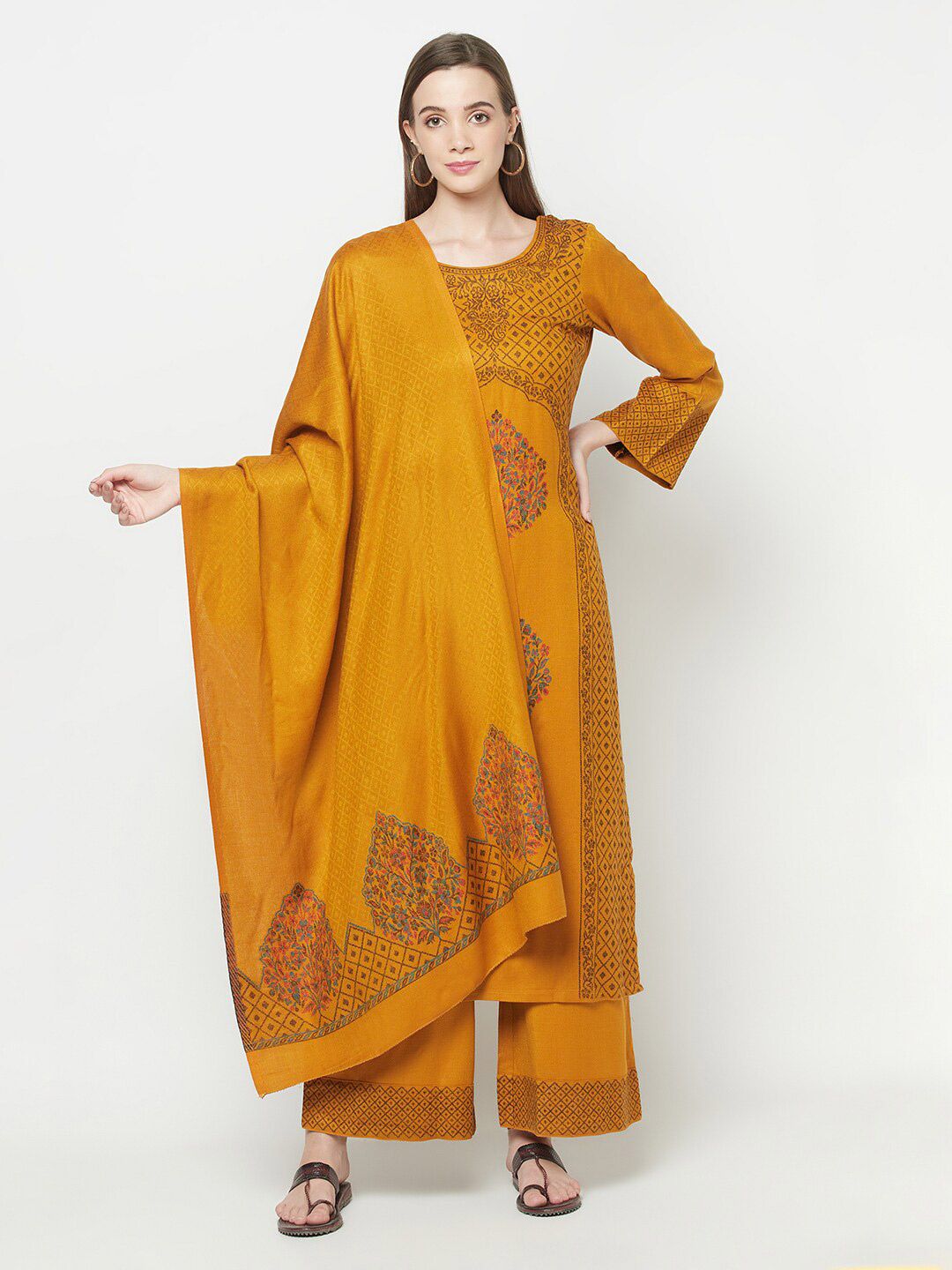 Safaa Mustard & Blue Woven Design Viscose Rayon Unstitched Dress Material Price in India