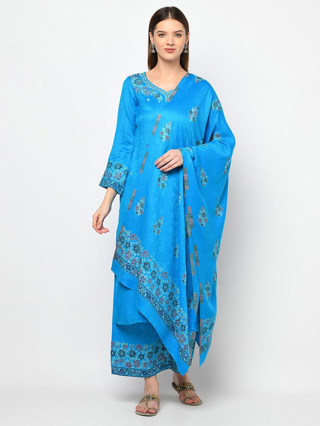 Safaa Women Blue Floral Woven Designed Unstitched Dress Material Price in India