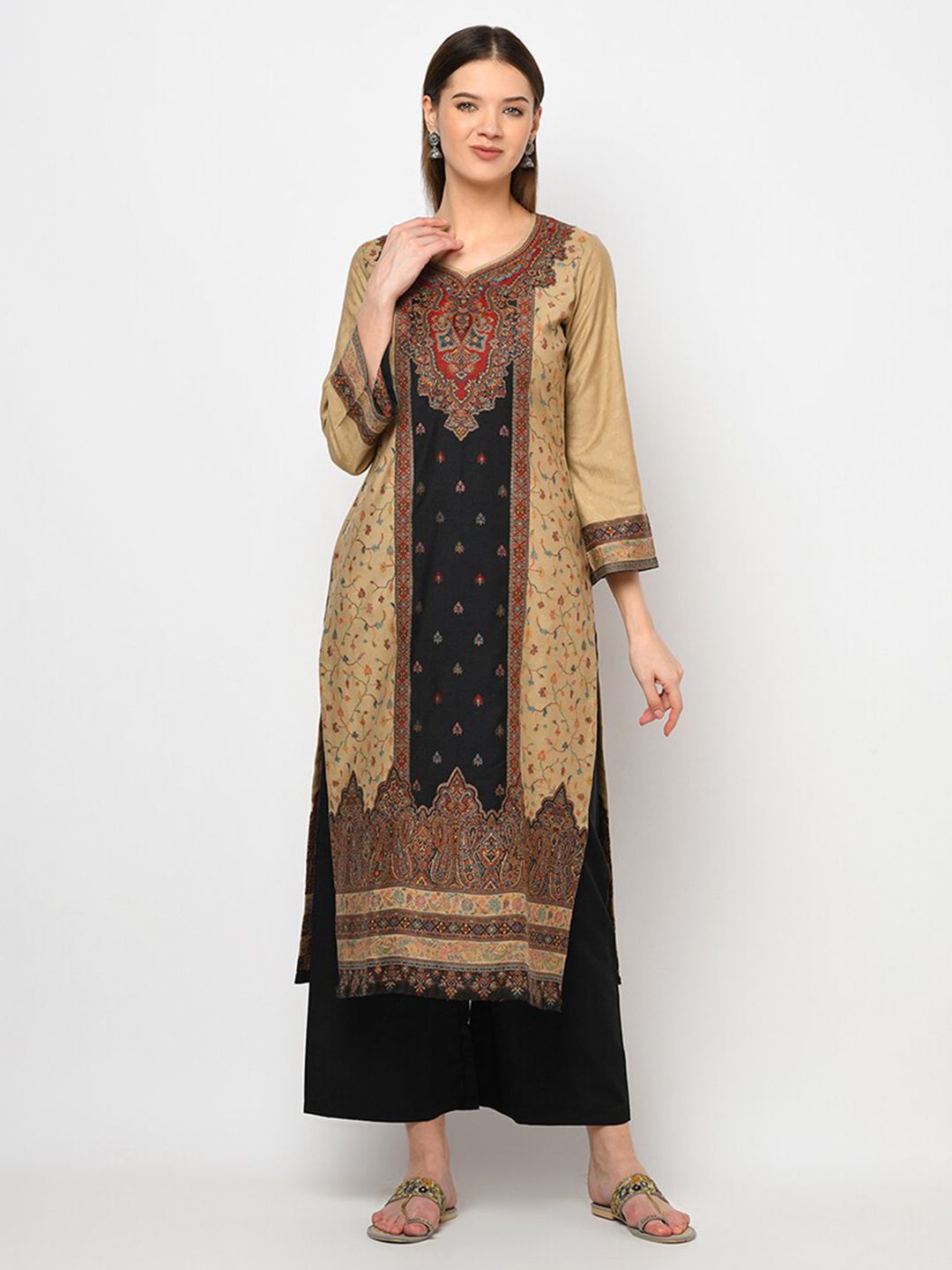 Safaa Brown & Black Viscose Rayon Unstitched Dress Material Price in India