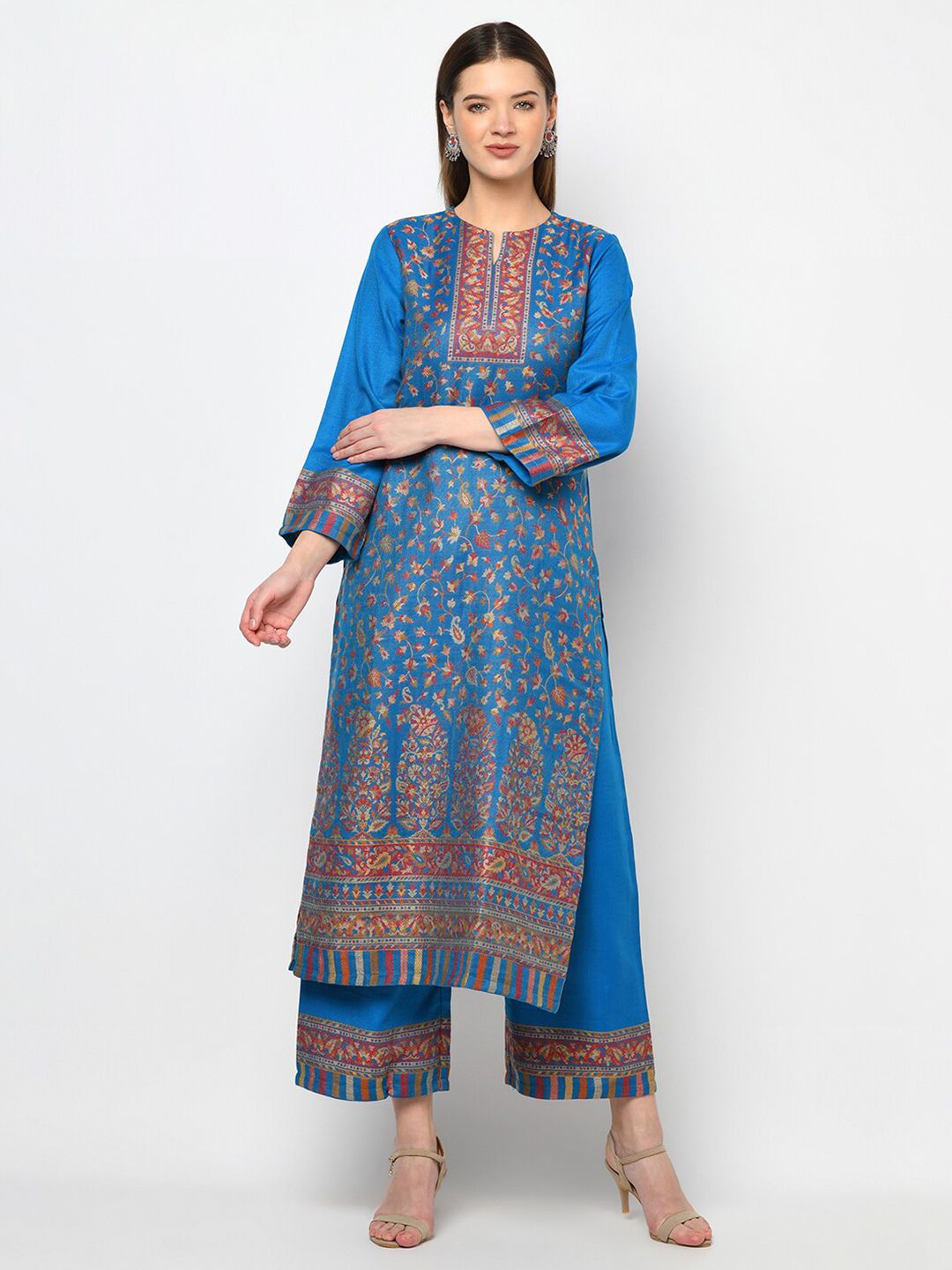 Safaa Blue & Red Woven Design Viscose Rayon Unstitched Dress Material Price in India