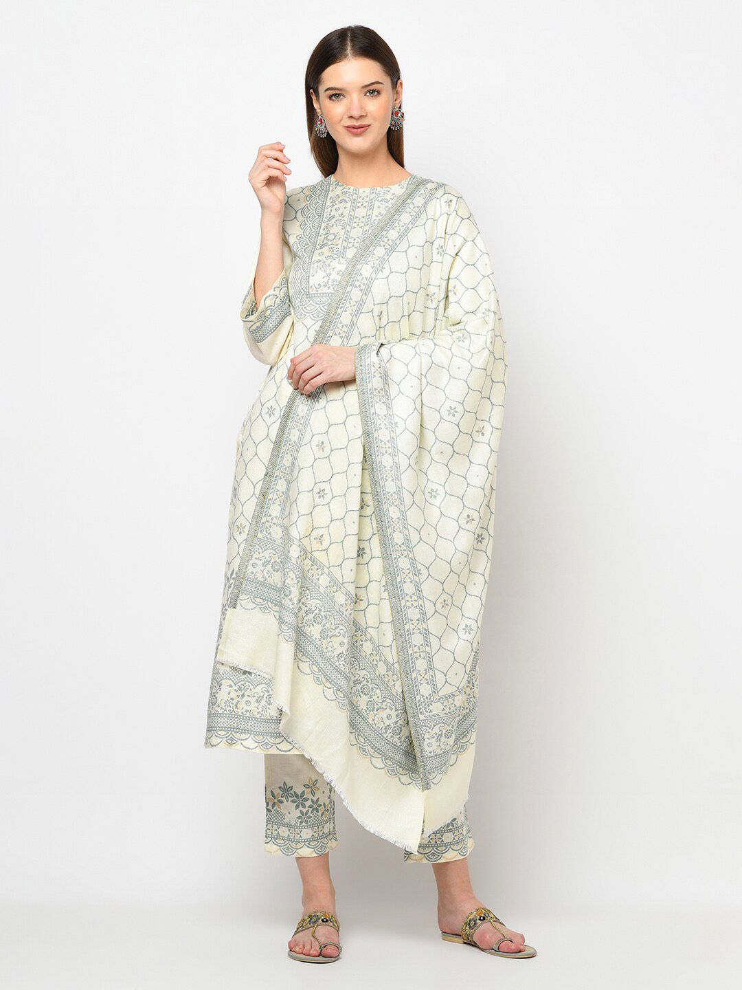 Safaa White & Grey Viscose Rayon Unstitched Dress Material Price in India