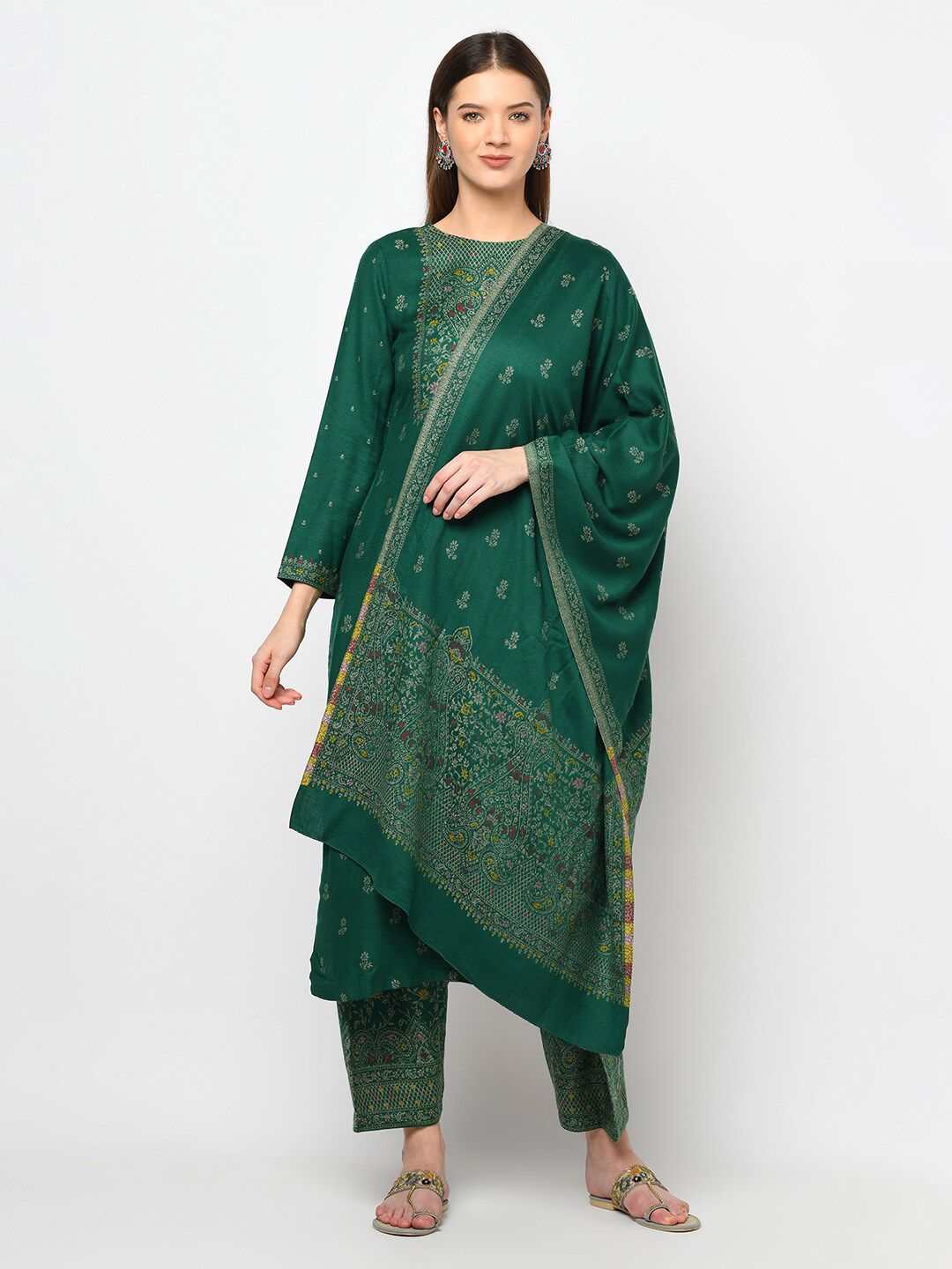 Safaa Green & Yellow Viscose Rayon Unstitched Dress Material Price in India