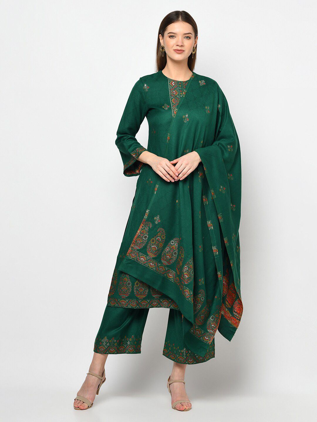 Safaa Women Green Ethnic Motifs Woven Designed Unstitched Dress Material Price in India