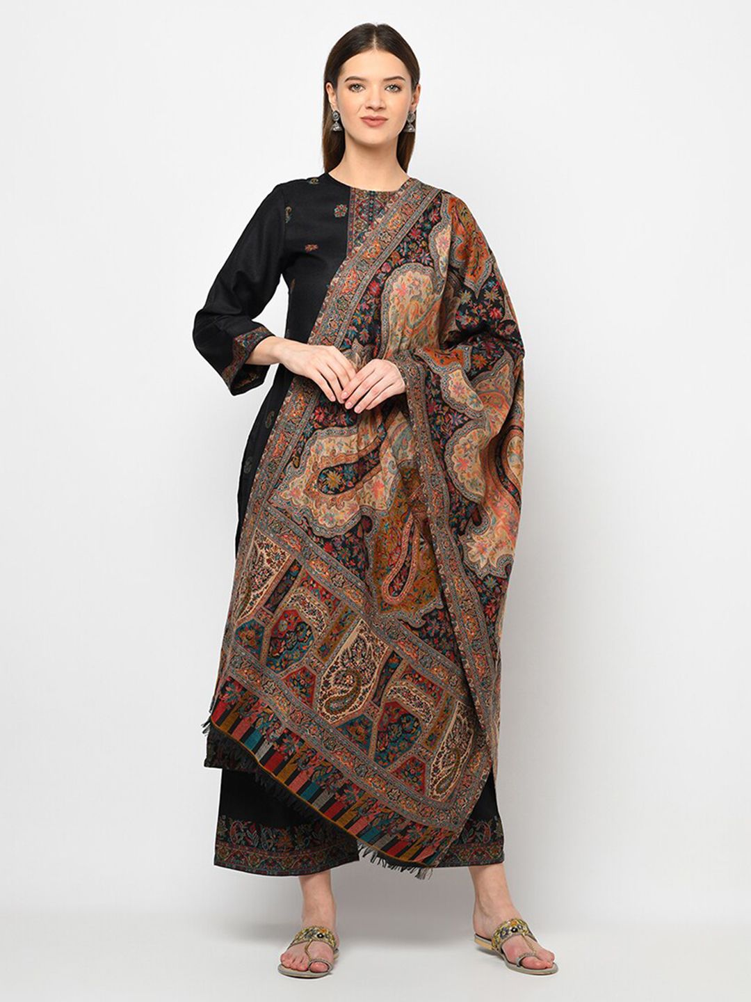 Safaa Black & Red Acro Wool Unstitched Dress Material Price in India