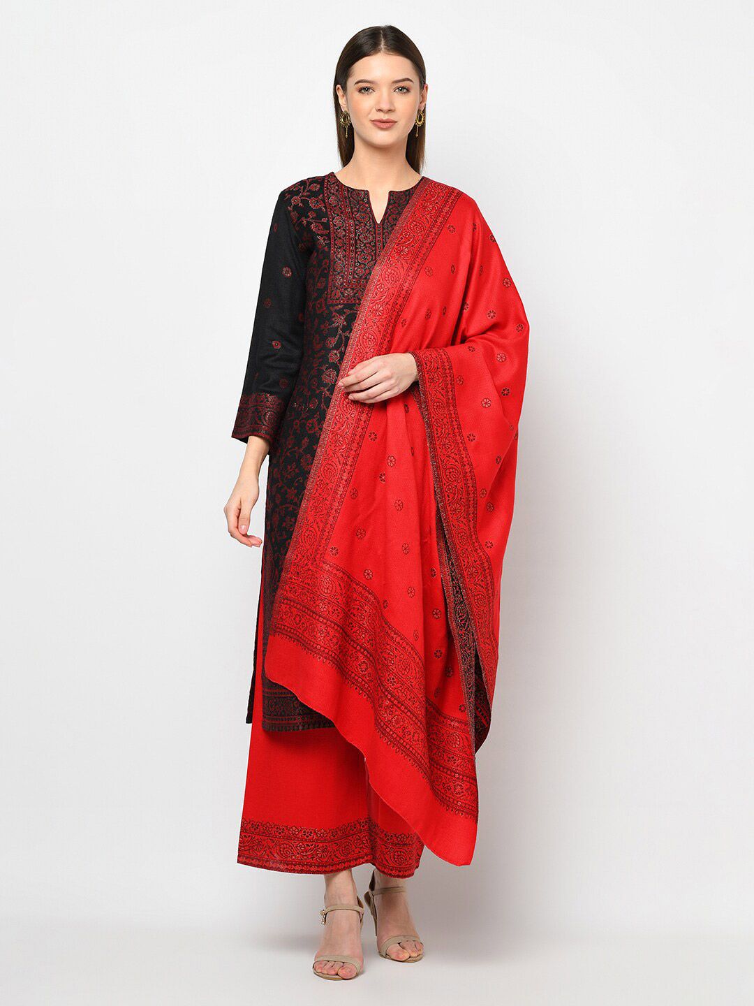 Safaa Black & Red Viscose Rayon Unstitched Dress Material Price in India