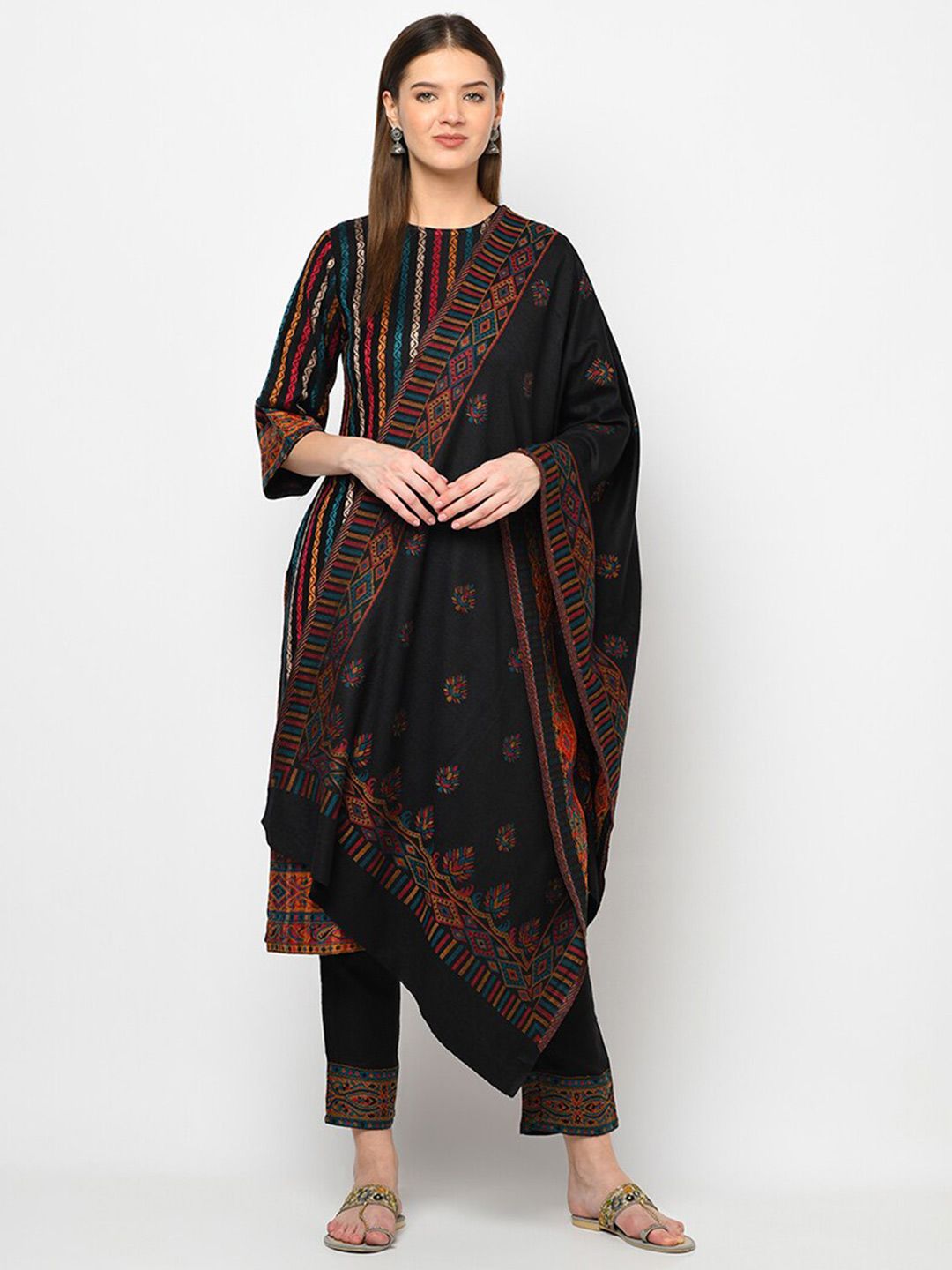 Safaa Black & Red Viscose Rayon Unstitched Dress Material Price in India