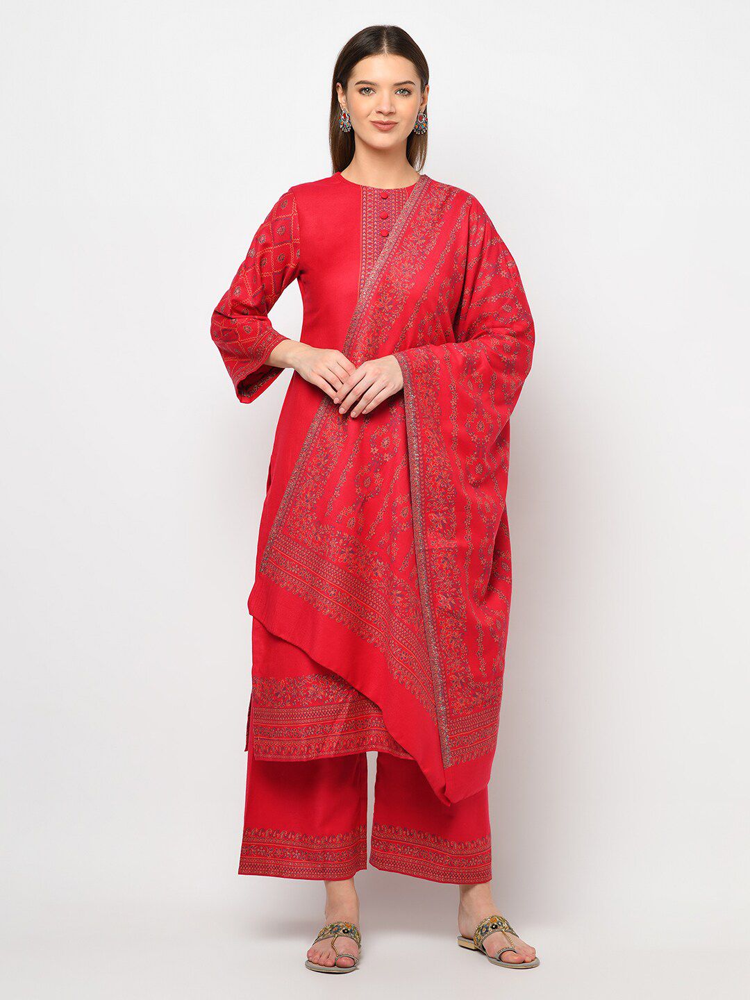 Safaa Pink & Grey Acro Wool Unstitched Dress Material Price in India