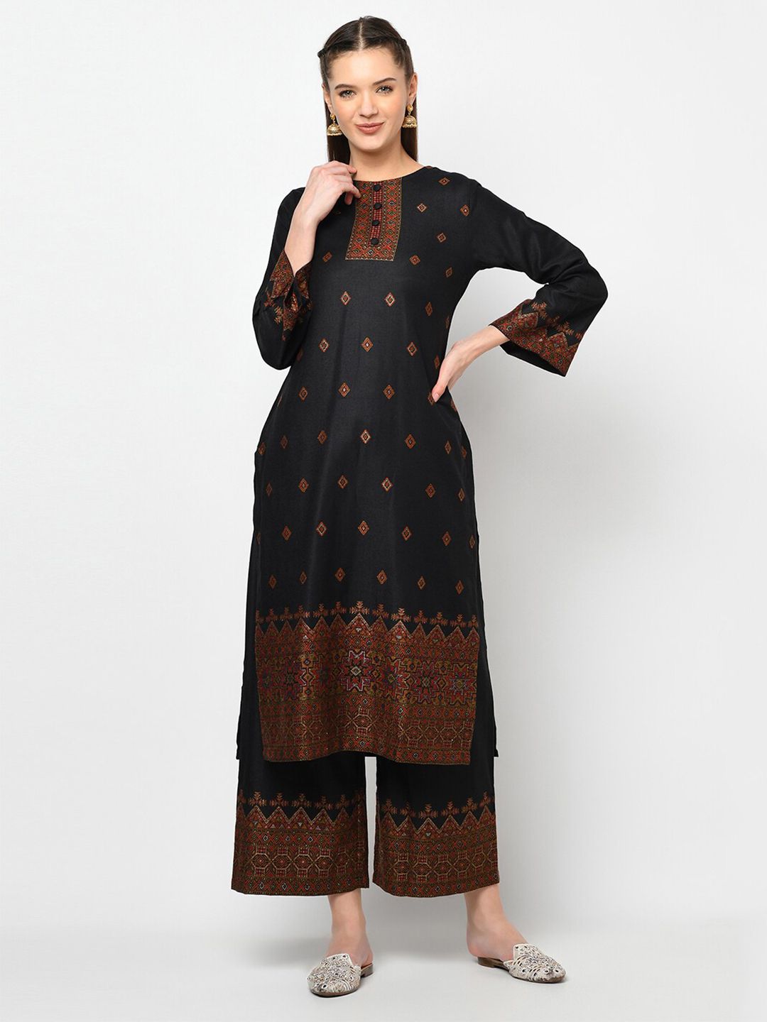 Safaa Black & Rust Viscose Rayon Unstitched Dress Material Price in India