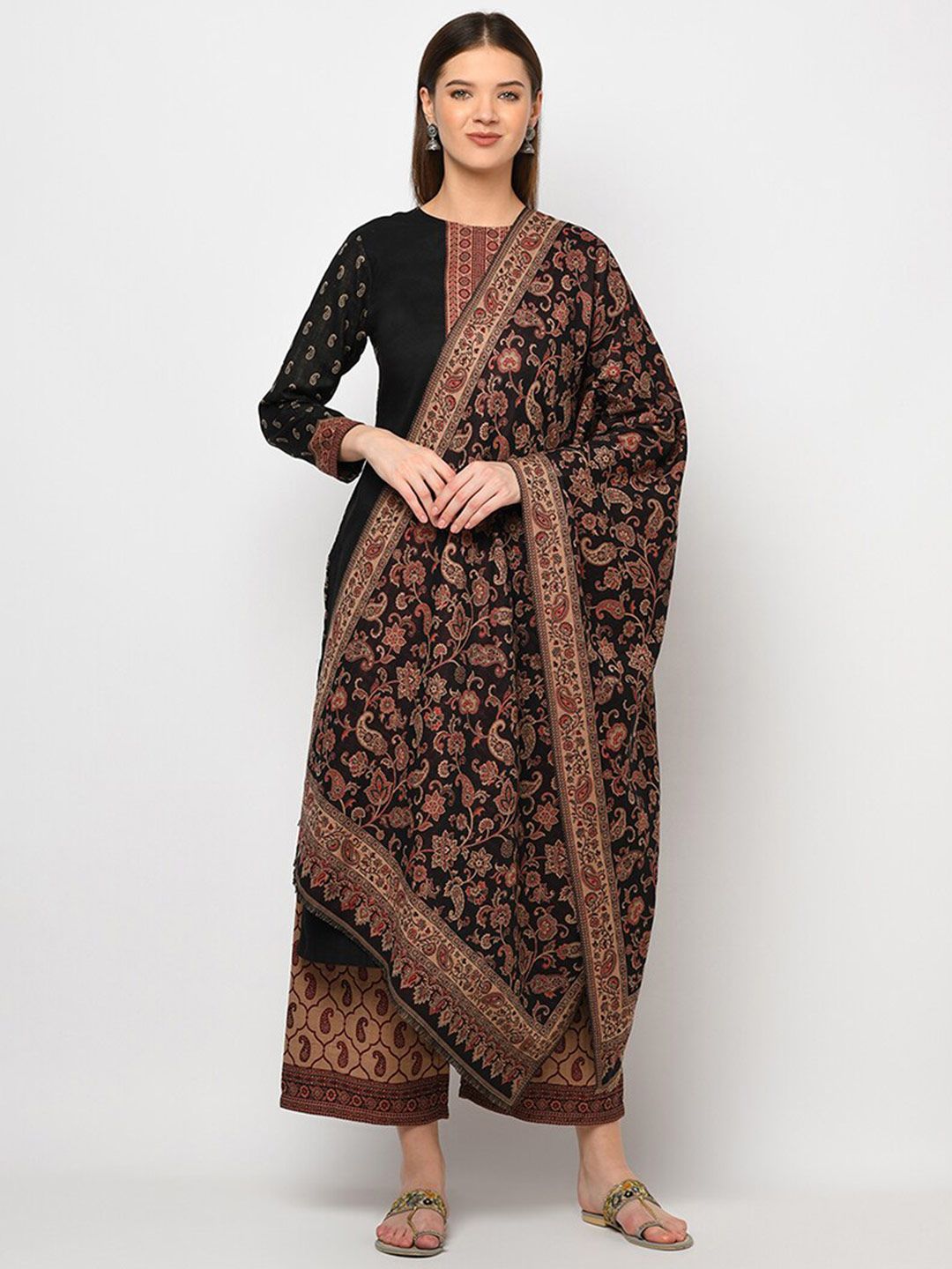 Safaa Women Black Floral Printed Unstitched Dress Material Price in India