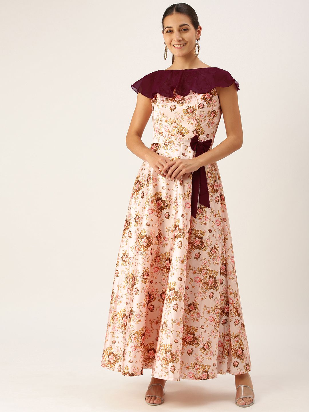 EthnoVogue Pink Floral Maxi Dress Price in India