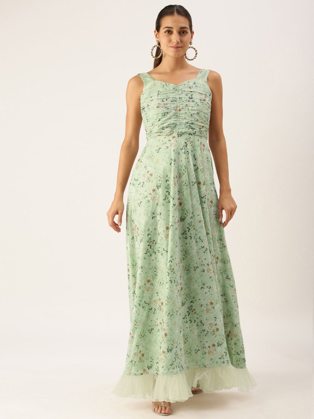 EthnoVogue Green Floral Maxi Dress Price in India