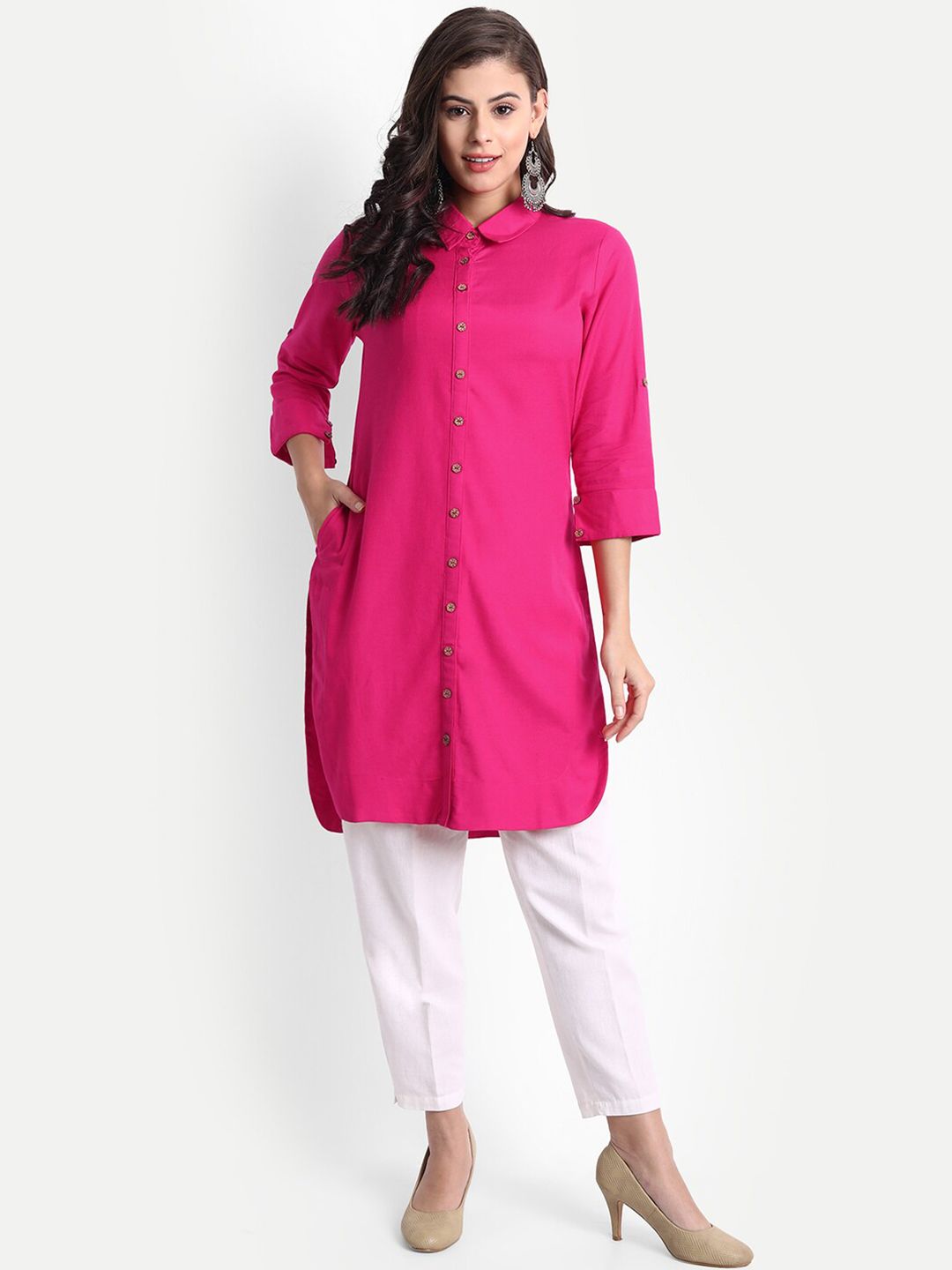 fabGLOBAL Women Pink Solid Tunic Price in India
