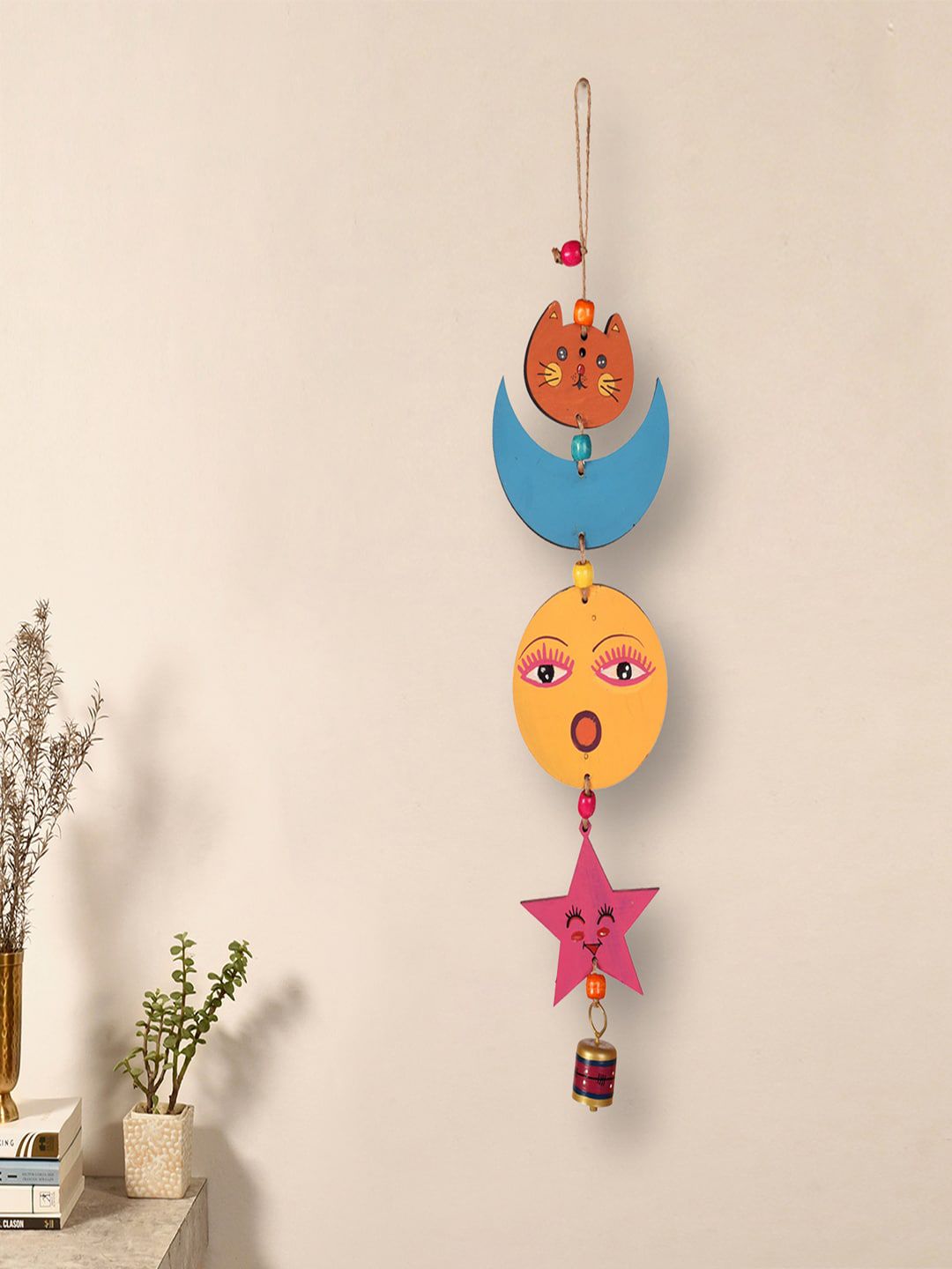 AAKRITI ART CREATIONS Blue & Yellow Sunny Kitty Wind Chime Price in India