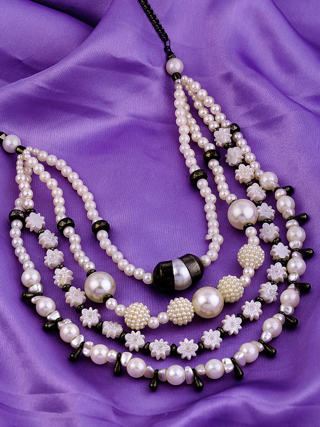 Voylla Black & White Brass Rhodium-Plated Beaded Pearl Necklace Price in India