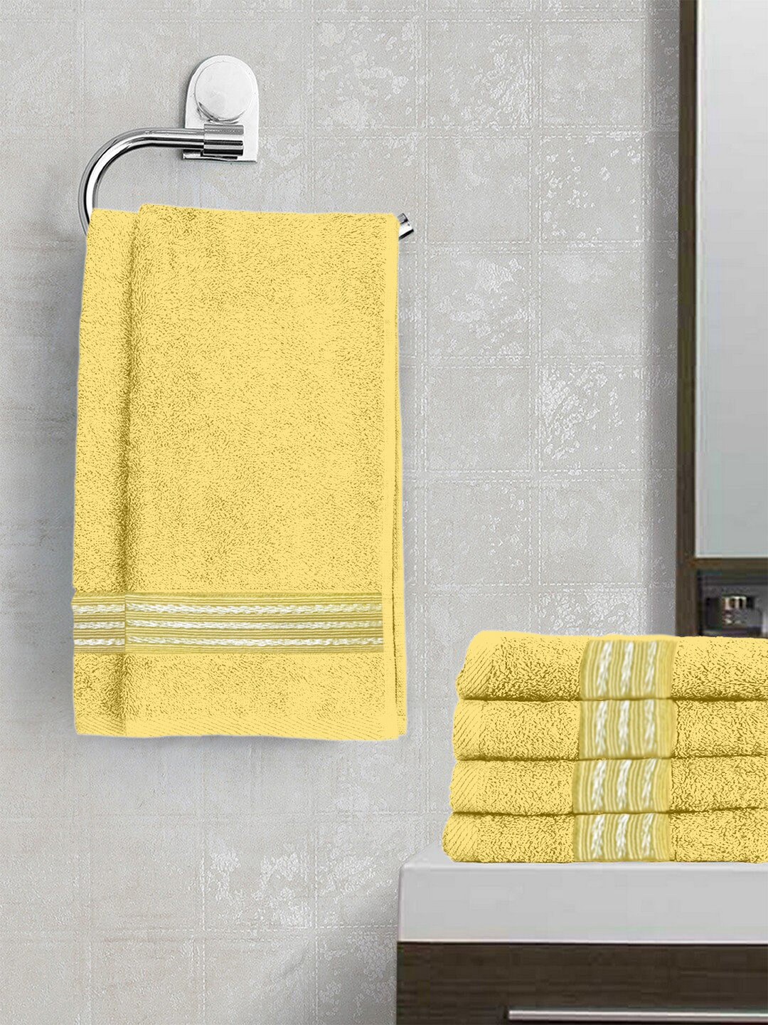 Lushomes Set Of 6 Yellow Solid Pure Combed Cotton 460 GSM Hand Towels Price in India