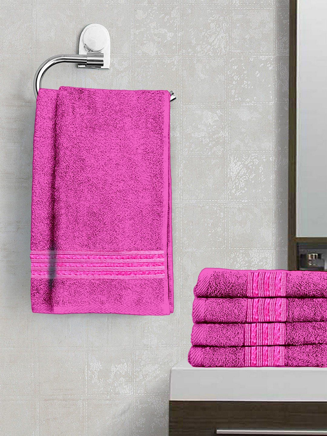 Lushomes Pack OF 6 Pink Solid Pure Combed Cotton Hand Towels Price in India
