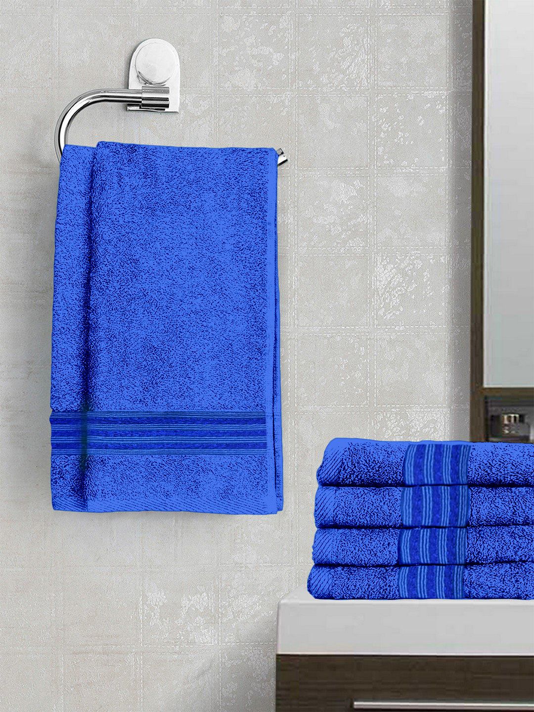 Lushomes Pack Of 6 Blue Solid Pure Combed Cotton 460 GSM Hand Towels Price in India