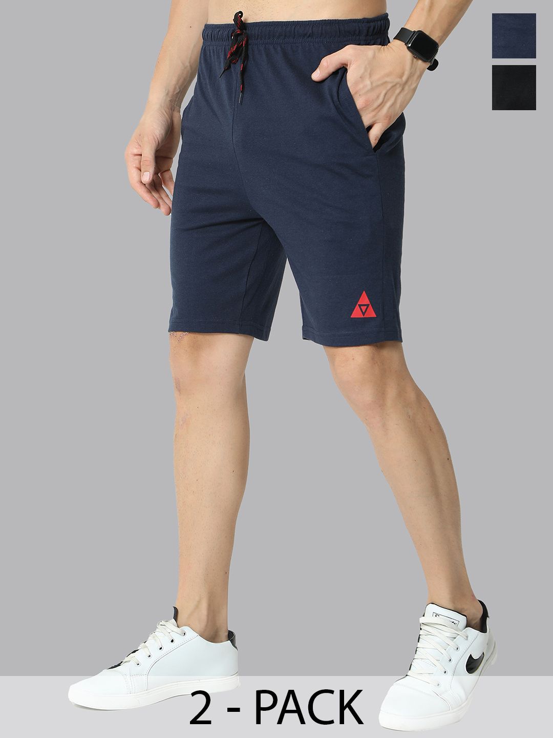 ARDEUR Men Pack of 2 Black & Navy Blue Sports Shorts