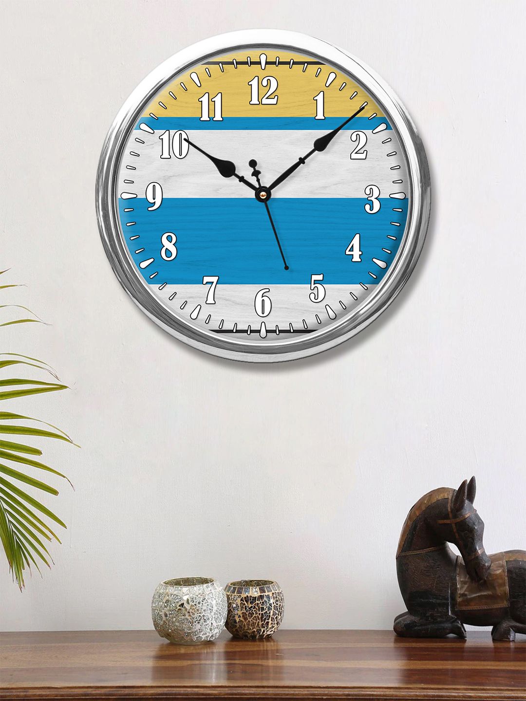 999Store White & Blue Striped Round Analogue Wall Clock Price in India