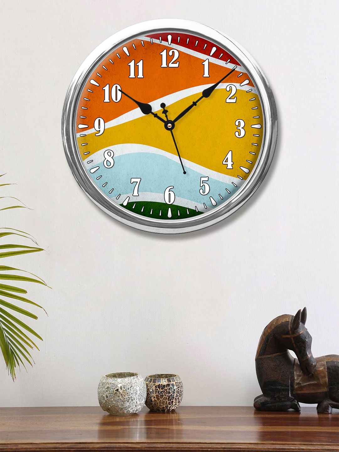 999Store Red & Yellow Printed Contemporary Wall Clock Price in India