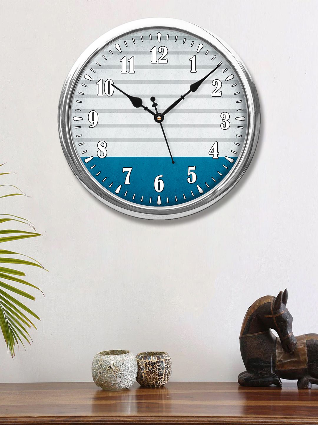 999Store White & Blue Printed Contemporary Wall Clock Price in India
