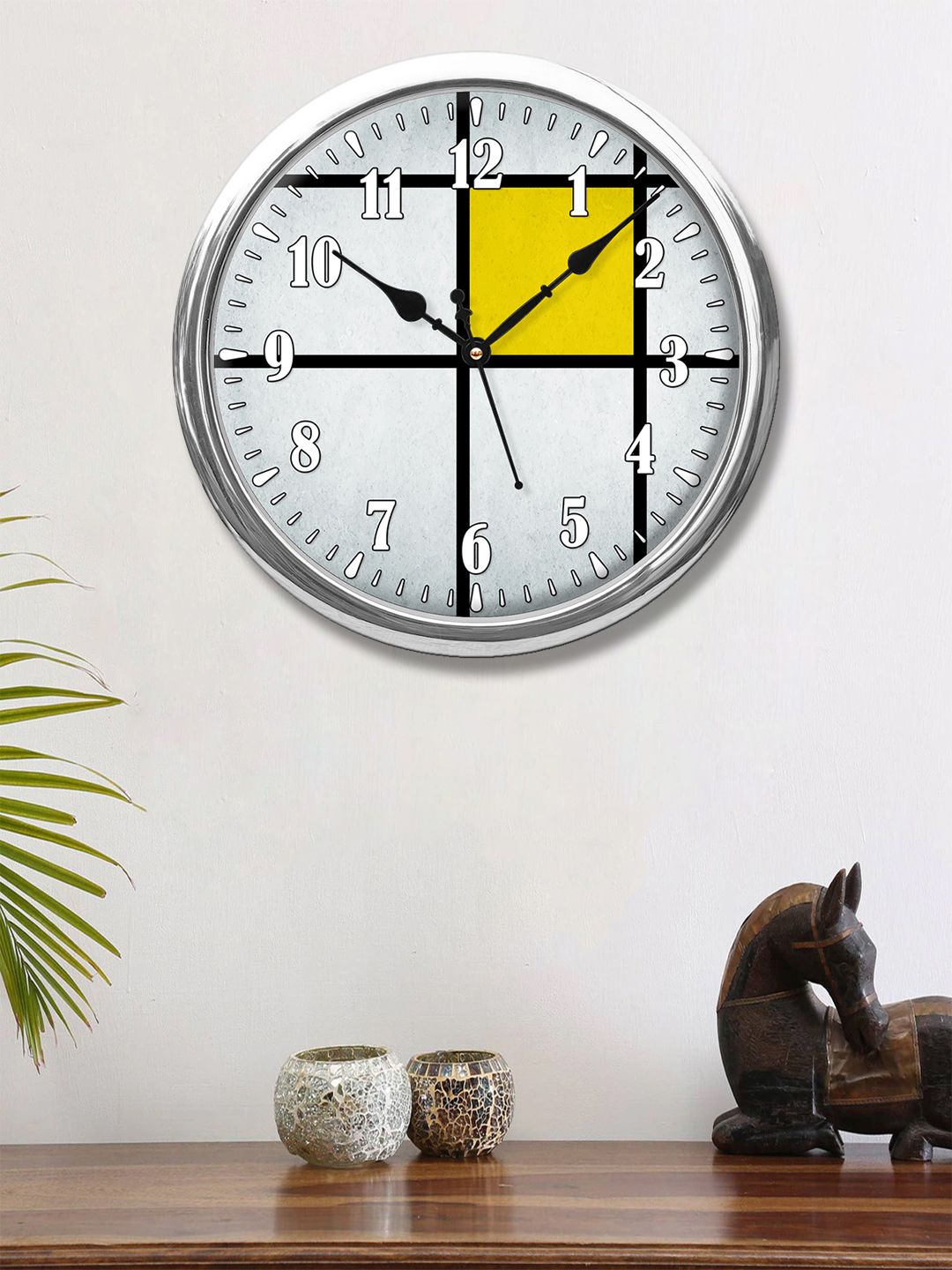 999Store White & Silver-Toned Printed Contemporary Round Wall Clock Price in India