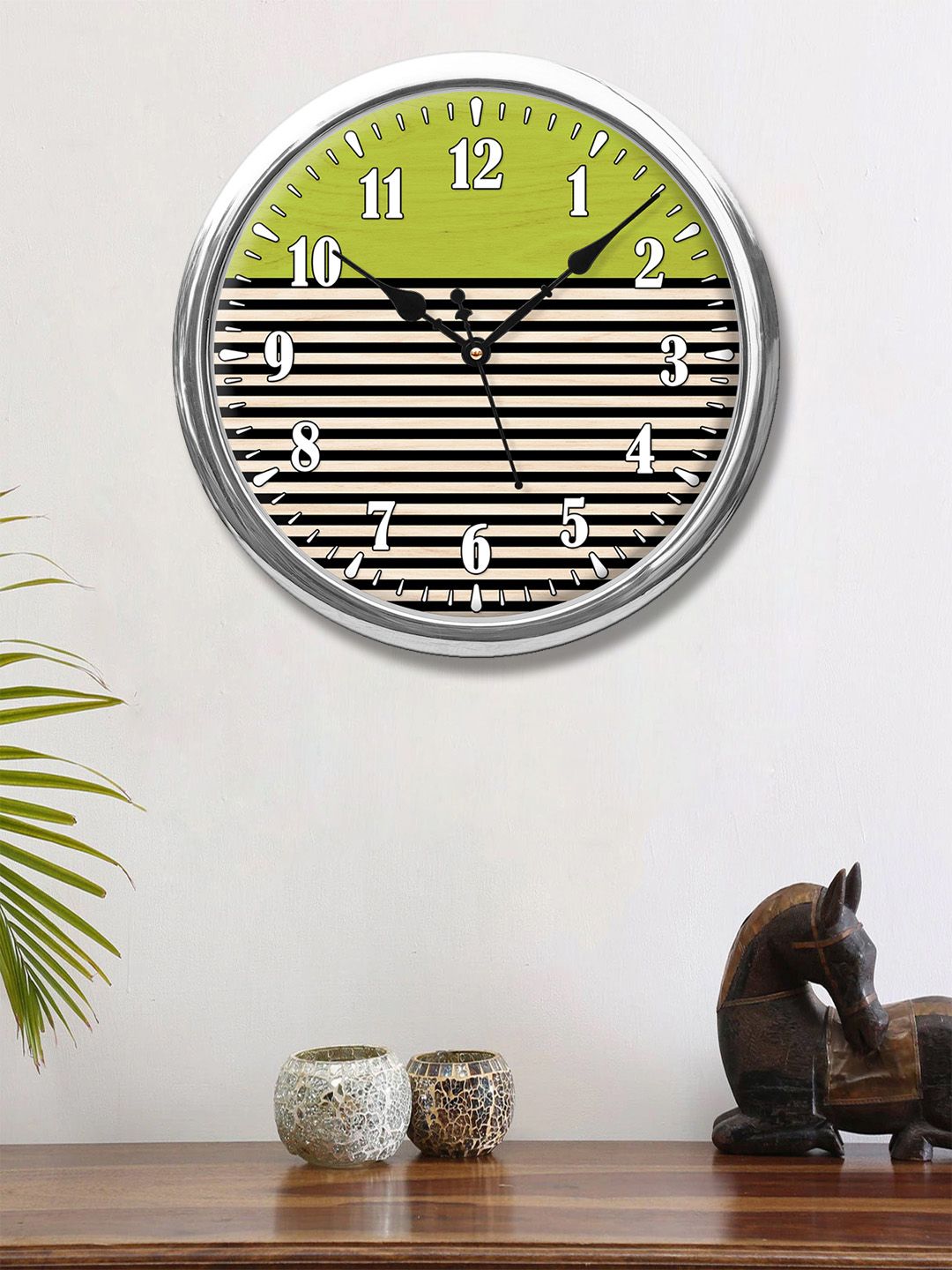 999Store Green & Black Striped Contemporary Round Wall Clock Price in India