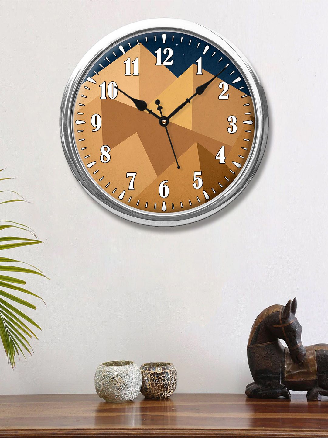 999Store Brown & Silver-Toned Mountain Printed Contemporary Round Wall Clock Price in India