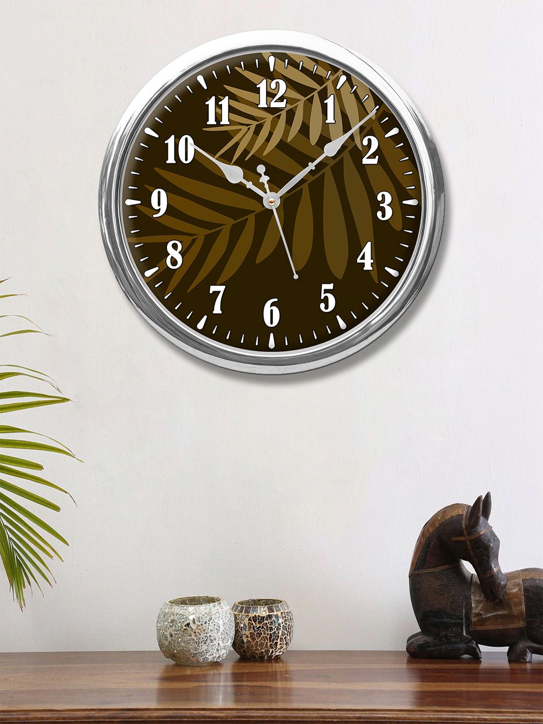 999Store Brown & Olive Green Leaves Printed Contemporary Wall Clock 30 cm Price in India