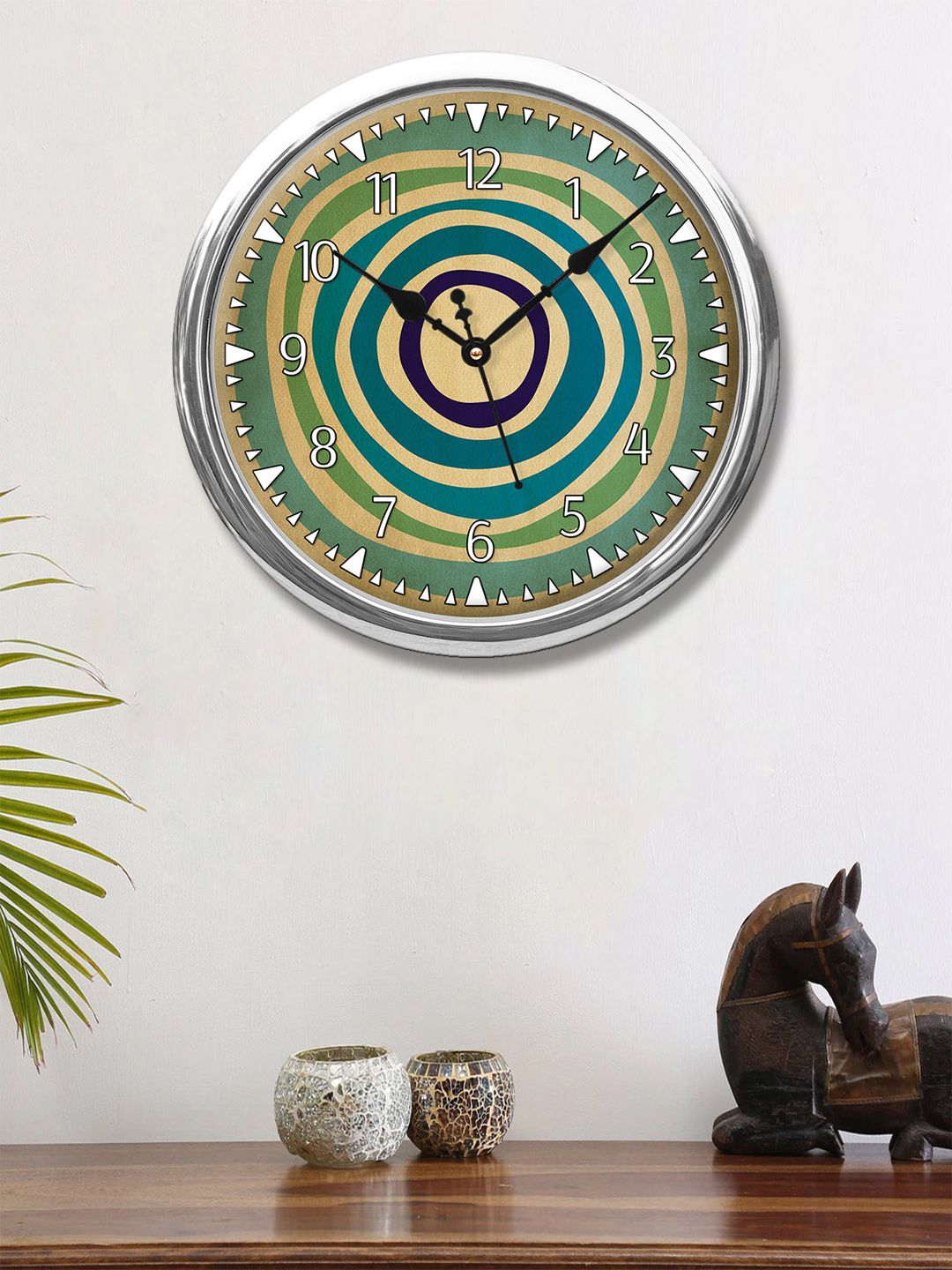 999Store Green & Beige Abstraction Printed Contemporary Round Wall Clock Price in India