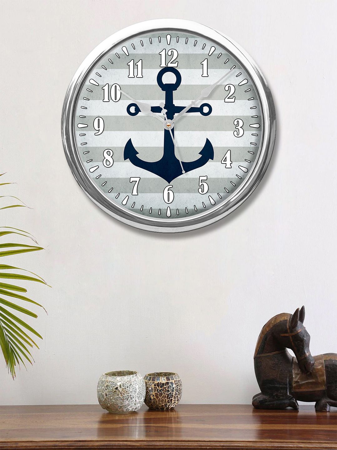 999Store Grey & Blue Printed Contemporary Wall Clock Price in India