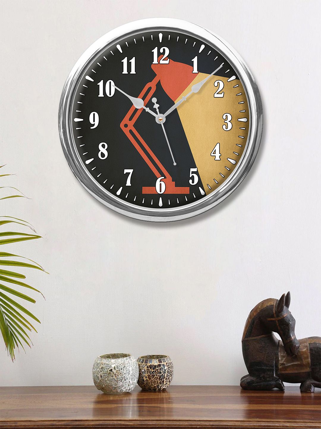 999Store Black & Orange Printed Contemporary Wall Clock Price in India