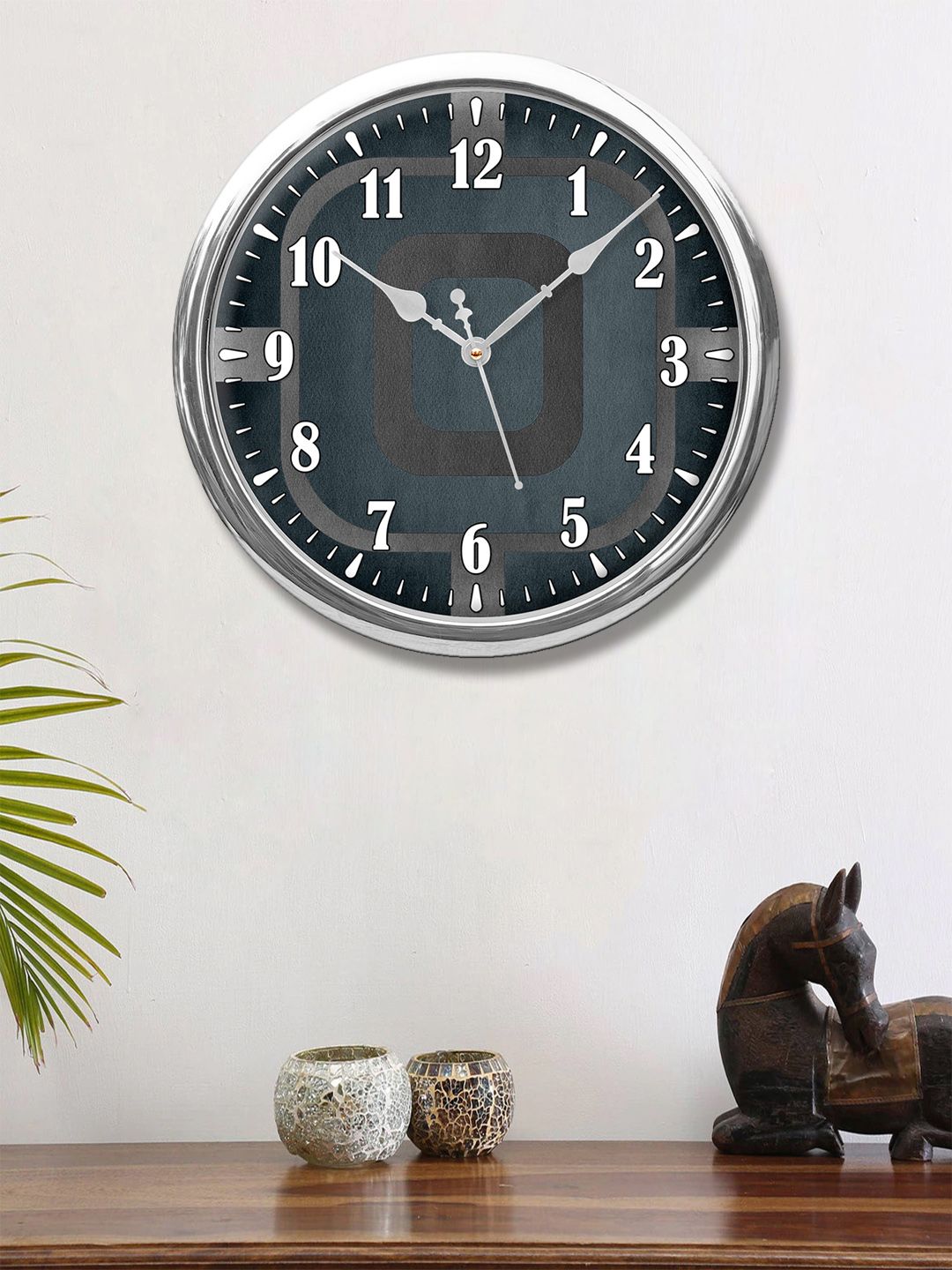 999Store Grey & Silver-Toned Geometrical Printed Contemporary Wall Clock 30 cm Price in India